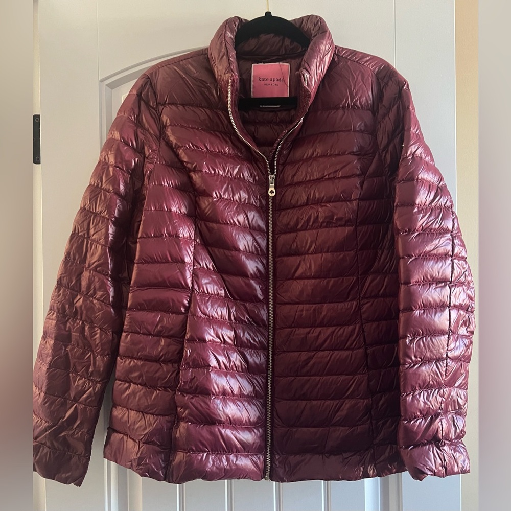 Kate Spade Jacket Packable Puffer in Burgundy Large L